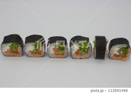 Fresh Salmon Sushi Roll Selection Fresh Salmon Sushi Roll Selection 112691498
