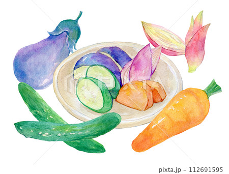 水彩イラスト　新鮮な野菜の漬け物 112691595
