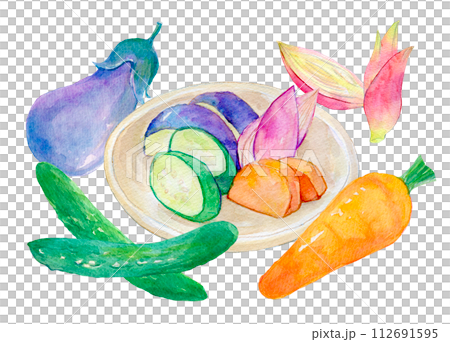 水彩イラスト　新鮮な野菜の漬け物 112691595