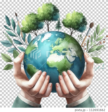 hands embracing the globe clipart watercolor 112691662