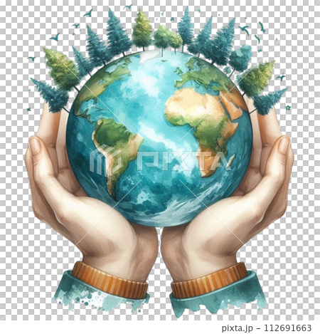 hands embracing the globe clipart watercolor 112691663