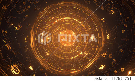 光の線で描かれた魔法陣 112691751