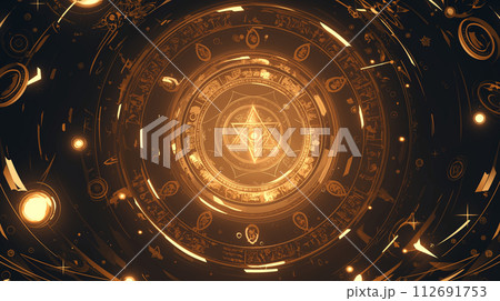 光の線で描かれた魔法陣 112691753