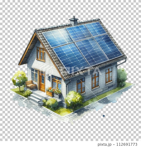House with solar clipart watercolor House with solar clipart watercolor 112691773
