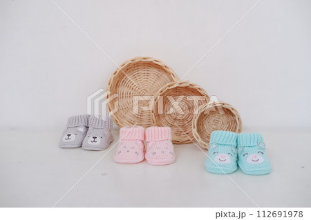 cute baby crochet shoes as a background cute baby crochet shoes as a background 112691978