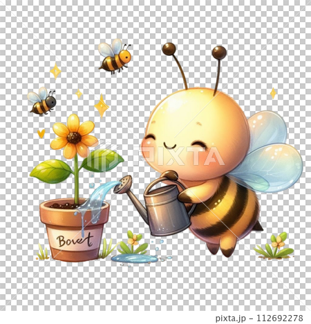 bees planting trees clipart watercolor 112692278