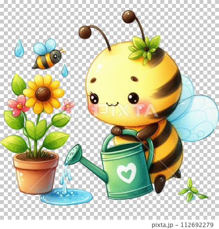bees planting trees clipart watercolor 112692279
