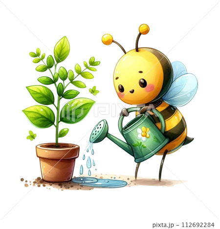 bees planting trees clipart watercolor 112692284