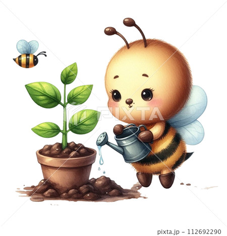 bees planting trees clipart watercolor 112692290