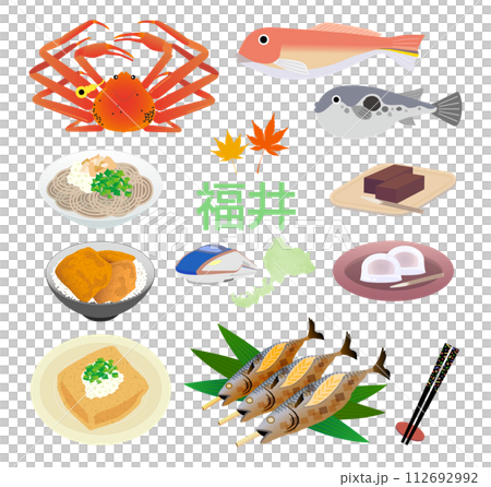Fukui gourmet and seafood illustration set 112692992