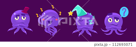 Cute Purple Octopus Character Showing Various Emotion Vector Set Cute Purple Octopus Character Showing Various Emotion Vector Set 112693071