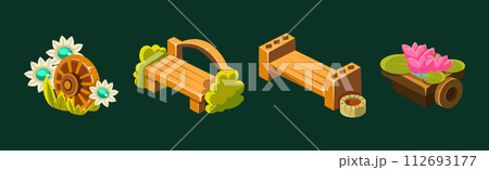 Video Game Garden Decoration Collection Of Elements Vector Set 112693177