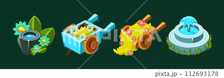 Video Game Garden Decoration Collection Of Elements Vector Set Video Game Garden Decoration Collection Of Elements Vector Set 112693178