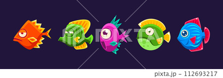 Funny Fish in Underwater World as Marine Life Vector Set Funny Fish in Underwater World as Marine Life Vector Set 112693217