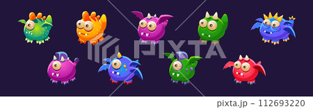 Funny Monster with Bulging Eyes and Wings Vector Set Funny Monster with Bulging Eyes and Wings Vector Set 112693220