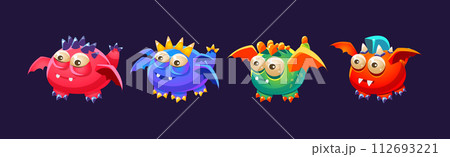 Funny Monster with Bulging Eyes and Wings Vector Set 112693221