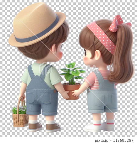 child holding tree 3d render illustration 112693287