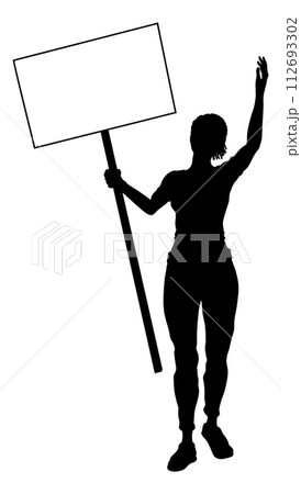 Protest Rally March Picket Sign Silhouette Person 112693302