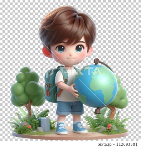 cute child holding a globe  3d render illustration 112693381