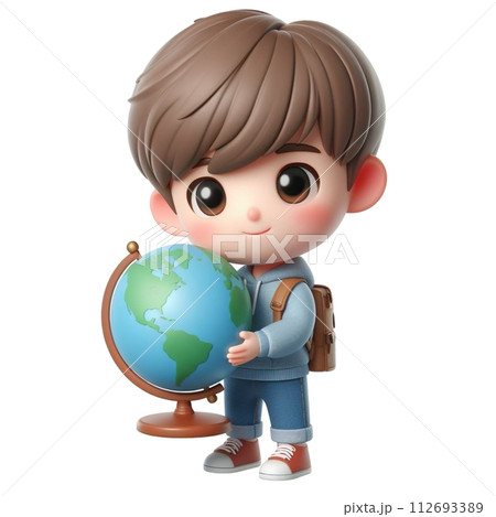 cute child holding a globe 3d render illustration cute child holding a globe 3d render illustration 112693389