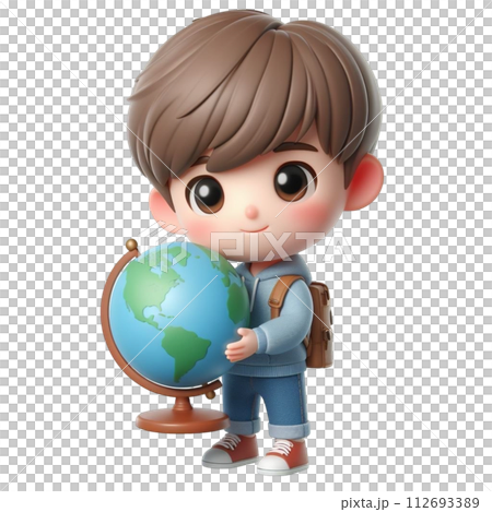 cute child holding a globe 3d render illustration cute child holding a globe 3d render illustration 112693389