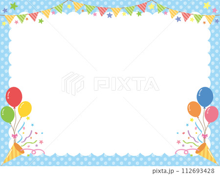 ガーランドと風船のフレーム　水色 112693428
