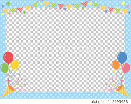 ガーランドと風船のフレーム　水色 112693428