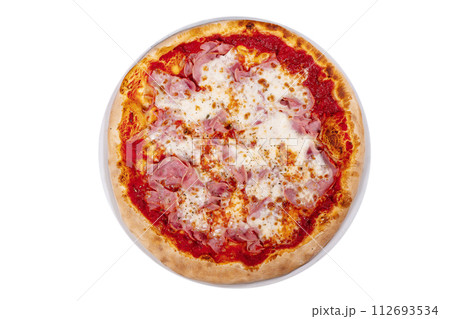 Pizza with prosciutto parma ham on wooden background top view. Italian cuisine Pizza with prosciutto parma ham on wooden background top view. Italian cuisine 112693534
