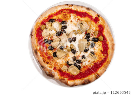 Traditional Neapolitan Pizza Napoletana olives artishok 112693543
