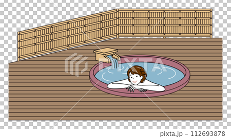 露天風呂付客室の源泉掛け流し温泉の陶器風呂で気持ちよさそうに入浴をしている裸の可愛い女性 シンプル 露天風呂付客室の源泉掛け流し温泉の陶器風呂で気持ちよさそうに入浴をしている裸の可愛い女性 シンプル 112693878