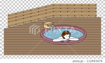 露天風呂付客室の源泉掛け流し温泉の陶器風呂で気持ちよさそうに入浴をしている裸の可愛い女性 シンプル 露天風呂付客室の源泉掛け流し温泉の陶器風呂で気持ちよさそうに入浴をしている裸の可愛い女性 シンプル 112693879