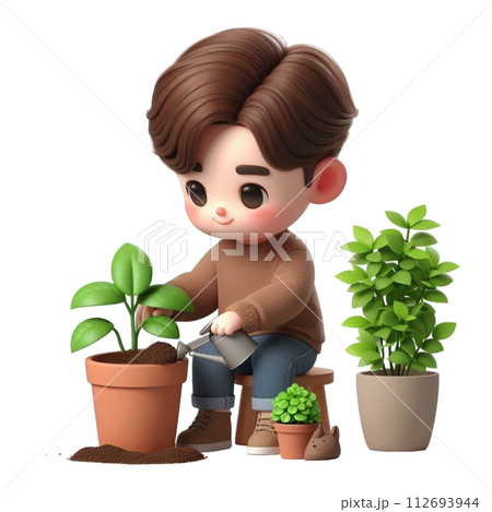 boy planting trees  3d render illustration 112693944