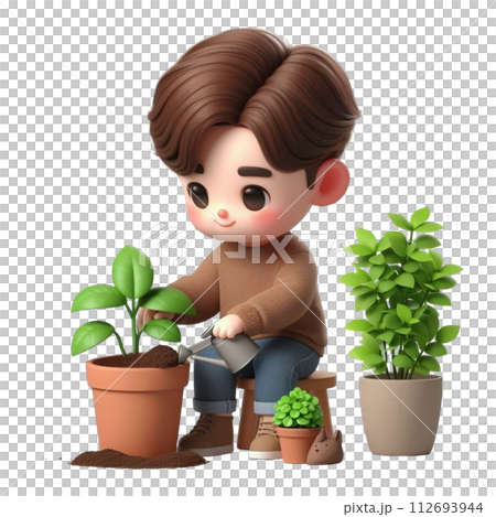 boy planting trees  3d render illustration 112693944