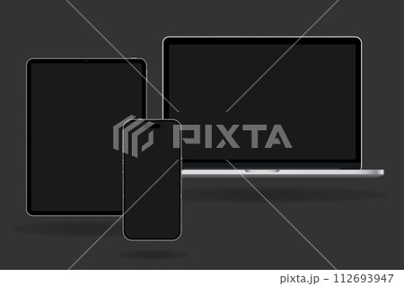 Devices template, Useful electronic mockup, Blank electronic mock, Notebook shape, Smartphone outline, 112693947