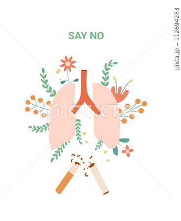Say no banner. Cigarette and lung with flowers awareness element. National non smoking week. Say no banner. Cigarette and lung with flowers awareness element. National non smoking week. 112694283