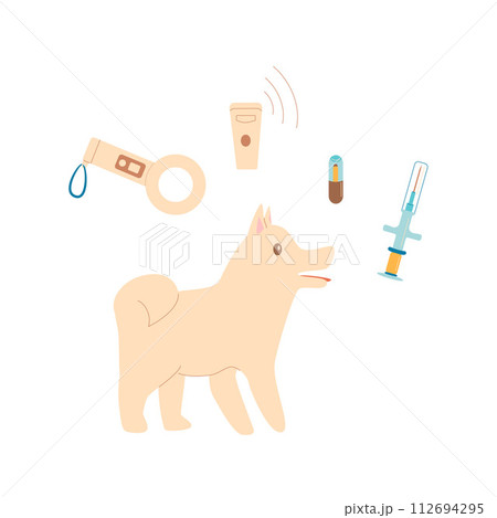 Microchip pets service. Scanner, chip and dog. Vector illustration Microchip pets service. Scanner, chip and dog. Vector illustration 112694295