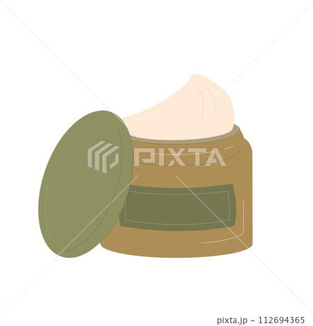 Face cream jar isolated on white background. Beauty home procedure product. Moisturizing serum. Flat vector illustration 112694365