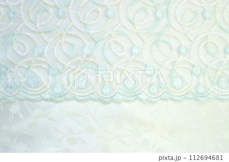 かわいい水色の水玉の刺繍のチュールレース かわいい水色の水玉の刺繍のチュールレース 112694681