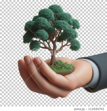 hand holding tree  3d render illustration 112694701