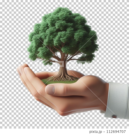 hand holding tree  3d render illustration 112694707