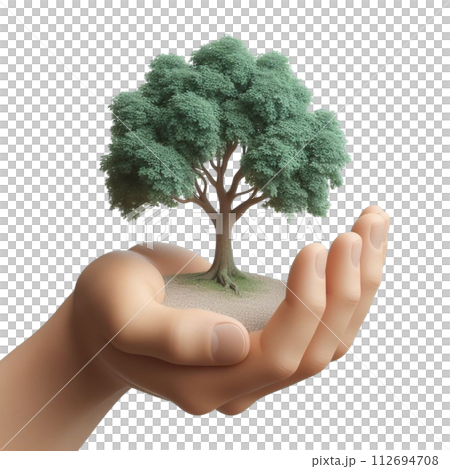 hand holding tree  3d render illustration 112694708