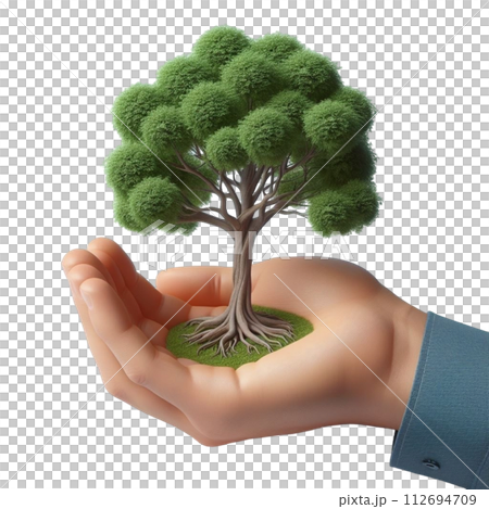 hand holding tree  3d render illustration 112694709