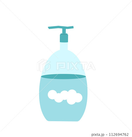 Liquid soap. Home gel cleaner isolated on white background. Washing house supplies. Foam product in bottle. Vector flat illustration 112694762