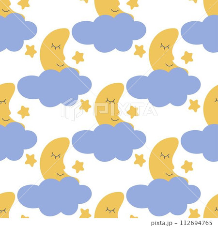 Sleeping moon in clouds with stars seamless pattern 112694765