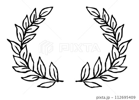 月桂樹の葉のフレーム　手描き白黒線画 112695409