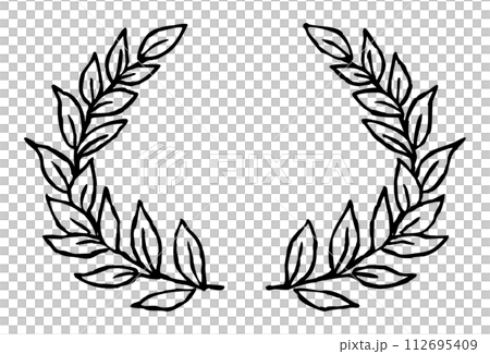月桂樹の葉のフレーム　手描き白黒線画 112695409
