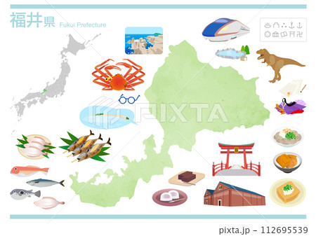 福井県の観光グルメ イラストマップ 福井県の観光グルメ イラストマップ 112695539