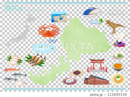 Fukui prefecture tourist gourmet illustration map Fukui prefecture tourist gourmet illustration map 112695539