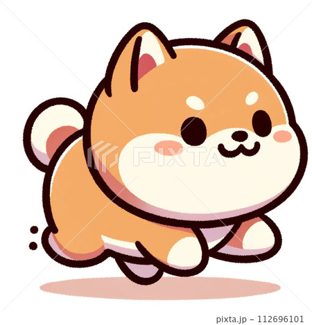 元気いっぱい走る柴犬キャラ、ゆるキャラ風イラスト 112696101