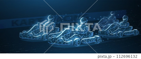 Fast karting racer on blue. Go kart race. 112696132